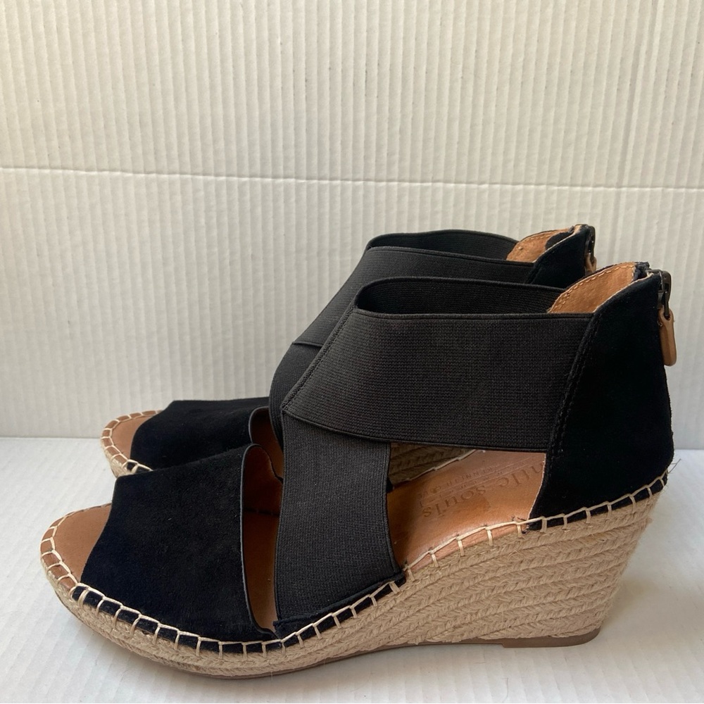 Kenneth Cole Black Wedge Espadrilles with Crisscross Straps